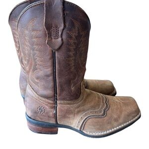 Caballo Dojado Boots Sz 5 Brown Leather Western Square Toe Embroidered Flashy